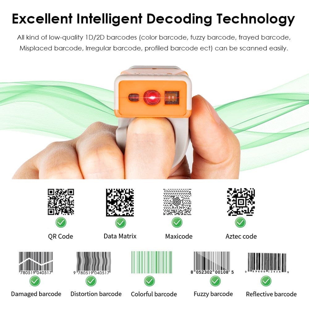 EFFON Bluetooth 2D Ring Barcode Scanner T3